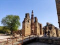 Broken Hindu temple ruins in the Qutub Minar complex showing dark history of Islamic rule in India. Royalty Free Stock Photo