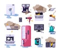 Broken home appliances flat vector illustrations set