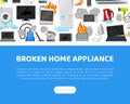 Broken Home Appliances Service and Repair Web Banner Design Vector Template