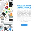 Broken Home Appliances Service and Repair Web Banner Design Vector Template