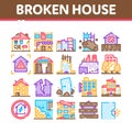 Broken House Building Collection Icons Set Vector