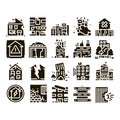 Broken House Building Glyph Set Vector