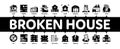 Broken House Building Minimal Infographic Banner Vector