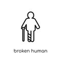 broken human icon. Trendy modern flat linear vector broken human