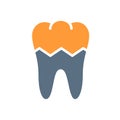 Broken human tooth colored icon. Damaged, diseased internal organ, acute pain, transplant rejection symbol Royalty Free Stock Photo