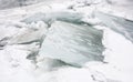 Broken ice slab.Blue river water. Snow at Leh. Zanskar river. India Royalty Free Stock Photo