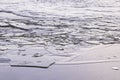 Broken ice on the water. Small waves on the river. Winter background Royalty Free Stock Photo