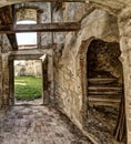 Broken interior of the abandoned roofless church