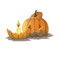 Broken Jack O Latern with candle on white isolated background, vector illustration for Halloween topic as a print on different Royalty Free Stock Photo