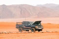 Jeep in Wadi Rum desert, Jordan Royalty Free Stock Photo