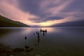 Broken jetty alongside Lake Wakatipu, Glenorchy, New Zealand Royalty Free Stock Photo