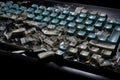 Broken keyboard with damaged buttons closeup photo. Generate ai