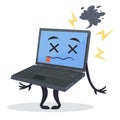 Broken laptop cartoon character with legs and hands vector flat illustration. Unwell computer virus Royalty Free Stock Photo