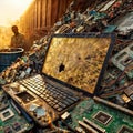 Broken Laptop Lies Amid Electronic Waste Pile, generative ai Royalty Free Stock Photo