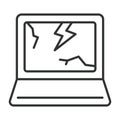 Broken laptop icon in line design. broken laptop, ewaste, recycle on white background vector. Electronic waste editable stroke Royalty Free Stock Photo