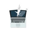 Broken laptop vector illustration isolated, crashed computer flat cartoon design Royalty Free Stock Photo