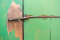 Broken latch locking the decrepit doors of the old barn Royalty Free Stock Photo