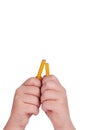 A broken lead pencil in a child's hands Royalty Free Stock Photo