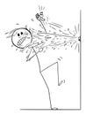 Broken Water Pipe, Vector Cartoon Stick Figure Illustration