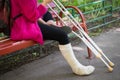 Broken leg and crutches Royalty Free Stock Photo