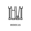 Broken leg line icon. Vector illustration of a man on crutches with his leg in a cast Royalty Free Stock Photo