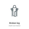 Broken leg outline vector icon. Thin line black broken leg icon, flat vector simple element illustration from editable health and Royalty Free Stock Photo