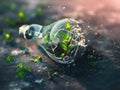 A broken light bulb with tiny plants growing out of it, symbolizing rebirth and resilience Royalty Free Stock Photo