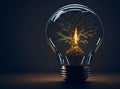 Broken light bulb with a tree in it, created with Generative AI technology Royalty Free Stock Photo