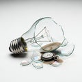 Broken Lightbulb with Sand and Pocket Watch on White Background Conceptual Still Life Composition Exploring Time Passing and Royalty Free Stock Photo