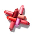 Broken lipsticks isolated Royalty Free Stock Photo