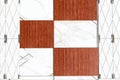 Broken marble background design with a stylized checkered wood pattern. 3d render