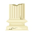 Broken marble pillar, ancient ruined column architectural element vector illustration
