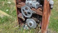 Broken mechanism on vintage rusted gas pump Royalty Free Stock Photo