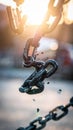 Broken Metal Chain Links at Sunset Royalty Free Stock Photo