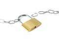 Broken metal chain and a locked padlock Royalty Free Stock Photo