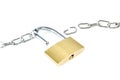 Broken metal chain and an unlocked padlock Royalty Free Stock Photo