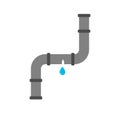 Broken metal pipe bend with leaking water, flat style vector illustration.