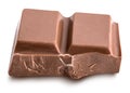 Broken milk chocolate bar isolated with shadow. Horizontal compo