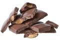 Broken milk chocolate with whole almond nuts Isolated Royalty Free Stock Photo
