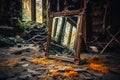 A broken mirror in a lost place created with generative AI technology