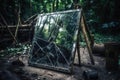 A broken mirror in a lost place created with generative AI technology