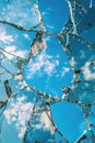 A broken mirror lying on the ground with the clear blue sky visible in the background Royalty Free Stock Photo