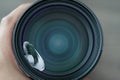 Broken mirrorless camera lens glass, accident dropped to the ground Royalty Free Stock Photo