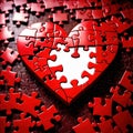Broken missing pieces of love romance puzzle, shown with jigsaw