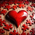 Broken missing pieces of love romance puzzle, shown with jigsaw