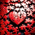 Broken missing pieces of love romance puzzle, shown with jigsaw