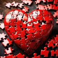 Broken missing pieces of love romance puzzle, shown with jigsaw