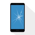 Broken mobile phone display with crack