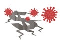 Broken money symbol with infectious coronavirus isolated on a white background