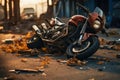 Broken motorcycle after accident lying on the street Royalty Free Stock Photo